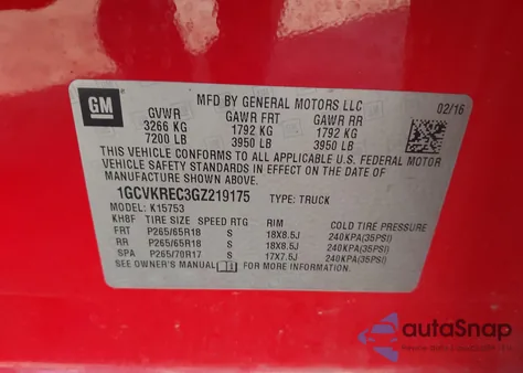 2016 Chevrolet Silverado K1500 Lt from USA, damaged, VIN 1GCVKREC3GZ219175